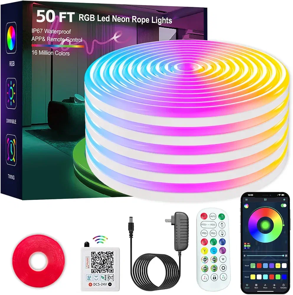 MFWW neon rope LED strip creating smooth continuous glow for modern bedroom accents.