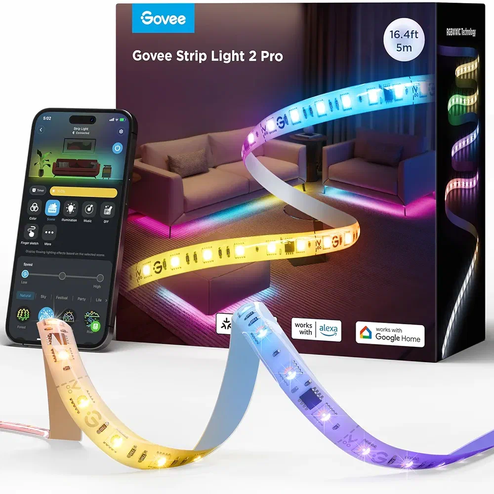 Govee RGBIC Strip Light 2 Pro with Matter support for smart bedroom lighting.
