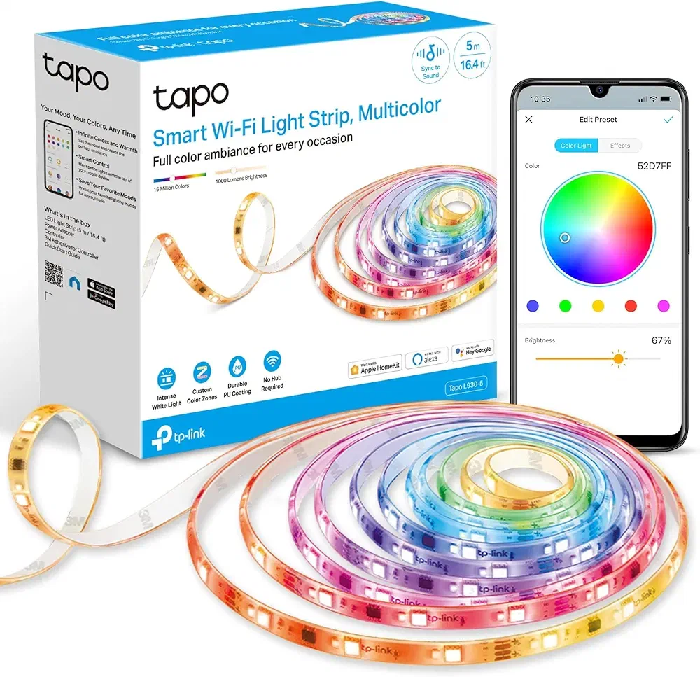 Tapo L930-5 smart LED strip with bright white and colorful effects for bedrooms.