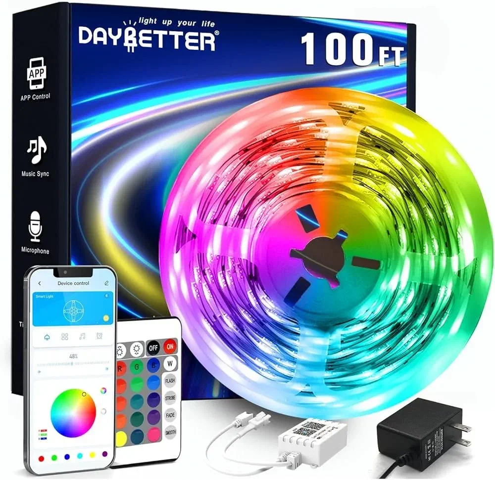 DAYBETTER 130ft LED strip lights for budget-friendly full-room bedroom installations.