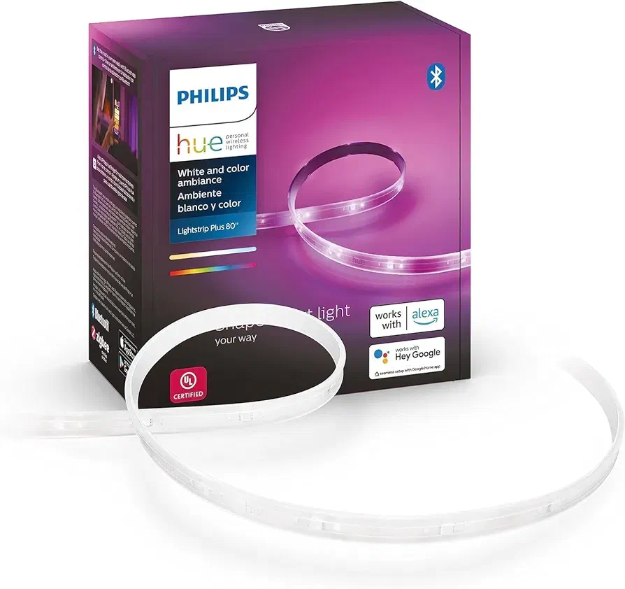 Philips Hue Lightstrip Plus premium smart LED lights with seamless bedroom integration.