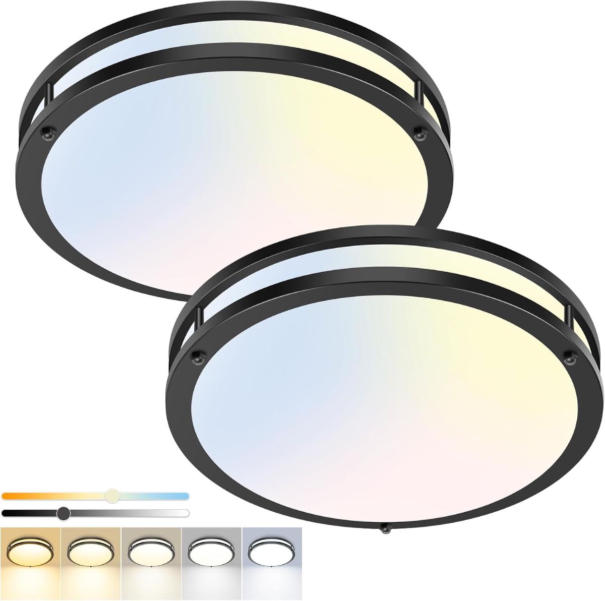 13-inch flush mount LED ceiling light fixture in black with a slim profile, shown against a white background