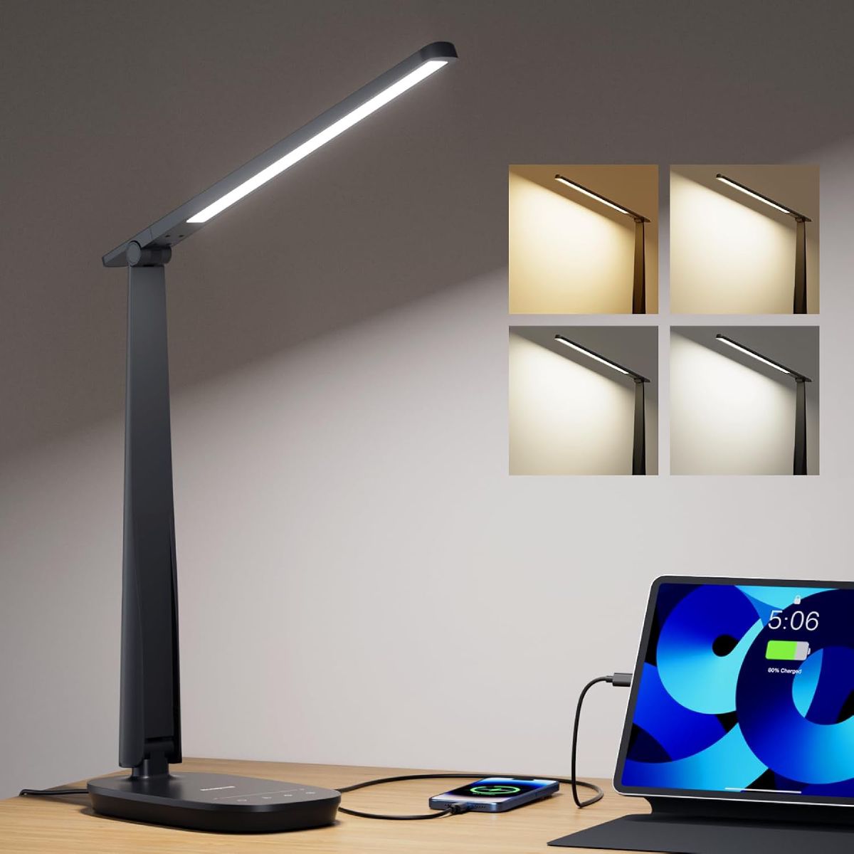 White Honeywell LED desk lamp with an adjustable, foldable arm and touch-control base