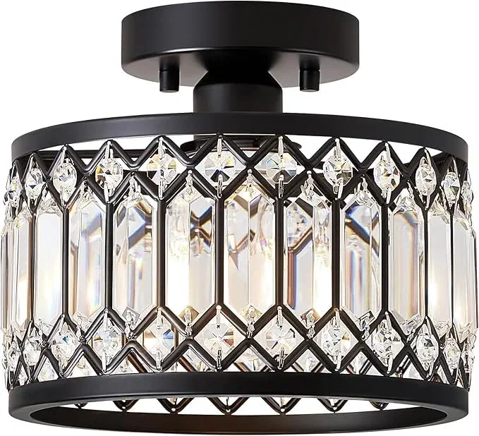 Pevfah crystal ceiling light adding sparkle and charm to a stylish small home office.