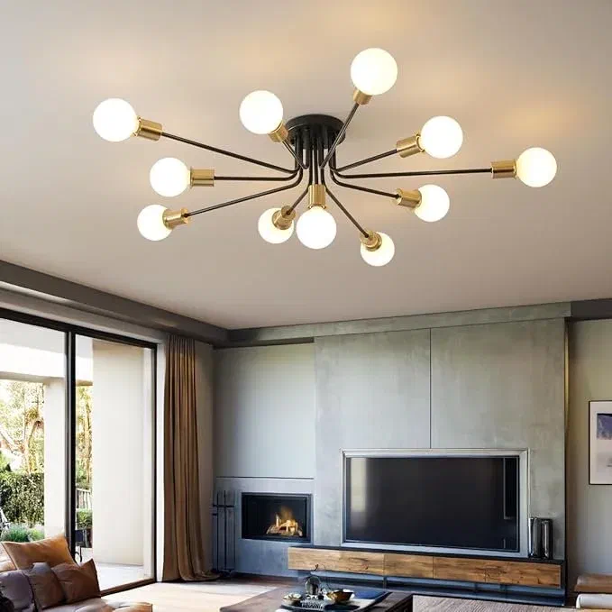 Dukinpam 11-light sputnik chandelier offering bright and artistic overhead lighting for large home office.