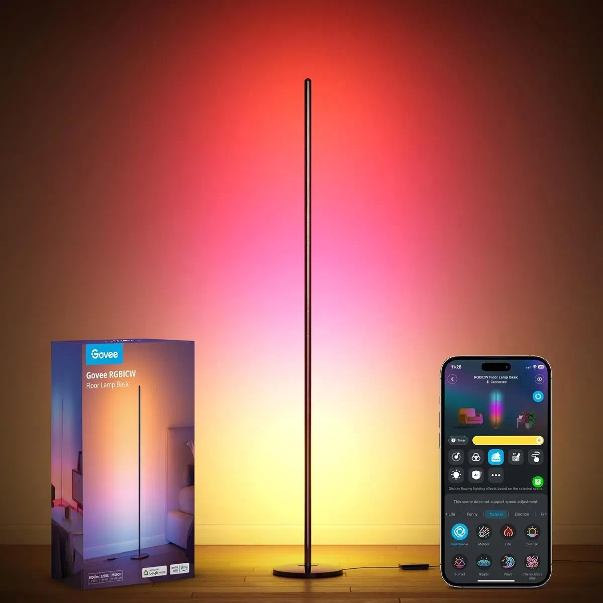 Smart RGBIC office floor lamp with app control, adding creative ambient lighting to home offices and gaming setups.