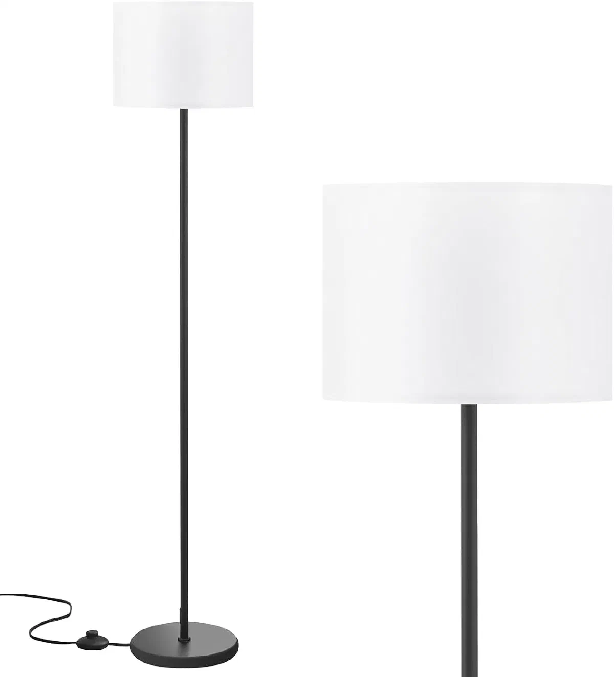 Minimalist office floor lamp with fabric shade, perfect for small home office lighting and modern workspaces.