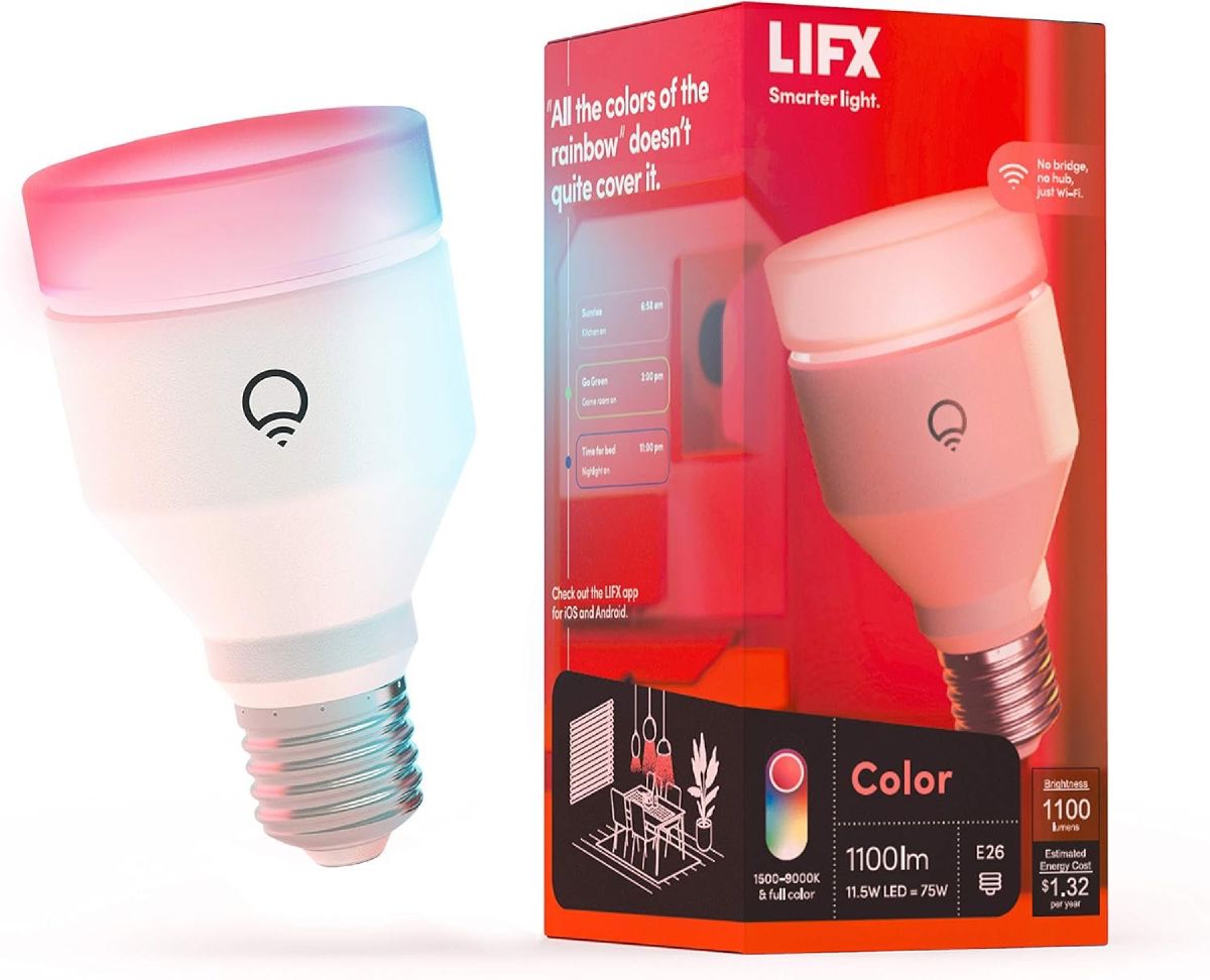 LIFX Color A19 smart bulb with 1100 lumens bright color performance for bedroom