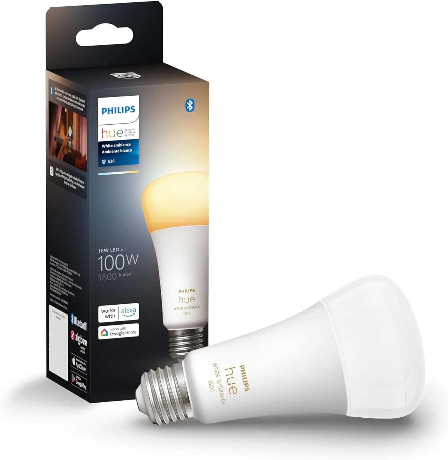 Philips Hue White Ambiance A21 high lumen smart bulb for large bedroom lighting