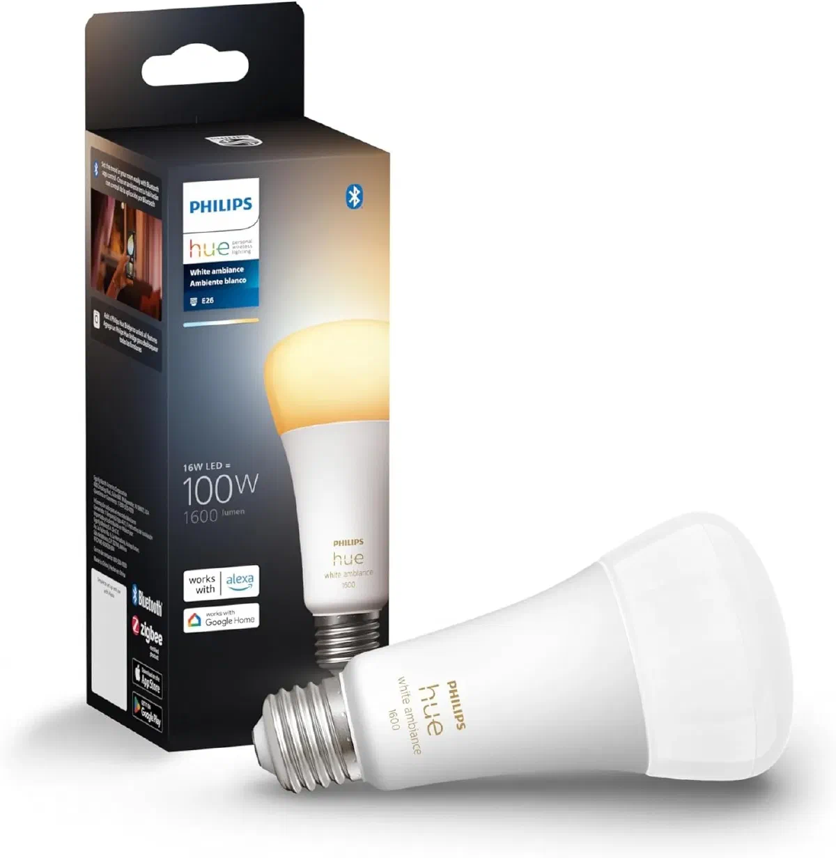 Philips Hue White Ambiance A21 high lumen smart bulb for large bedroom lighting