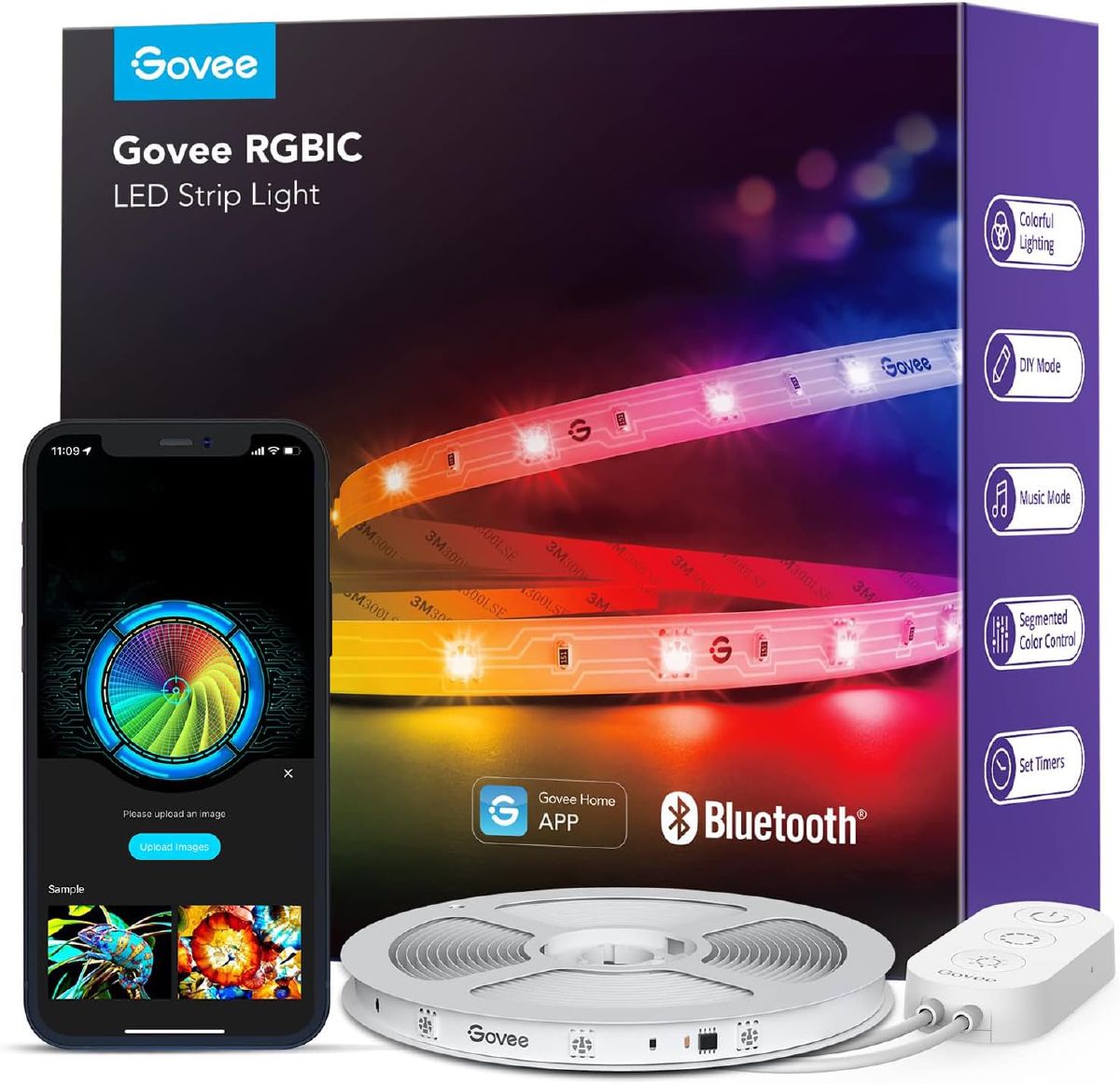 Govee RGBIC LED strip light reel with controller, for custom-length under-cabinet runs.
