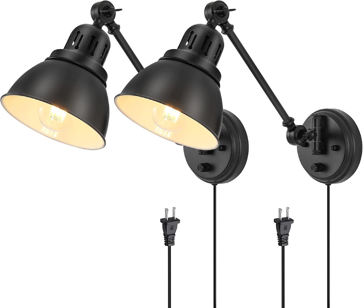 ENCOMLI industrial matte black dimmable swing arm wall lamps for bedroom reading
