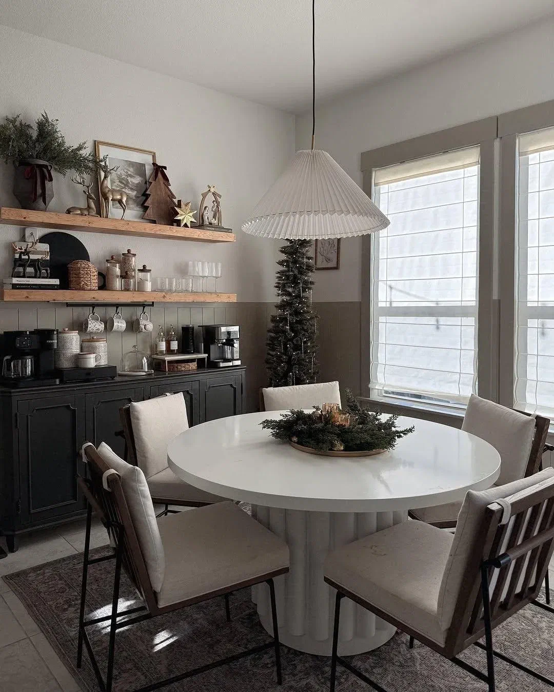 Cozy modern dining room with minimalist Christmas decor