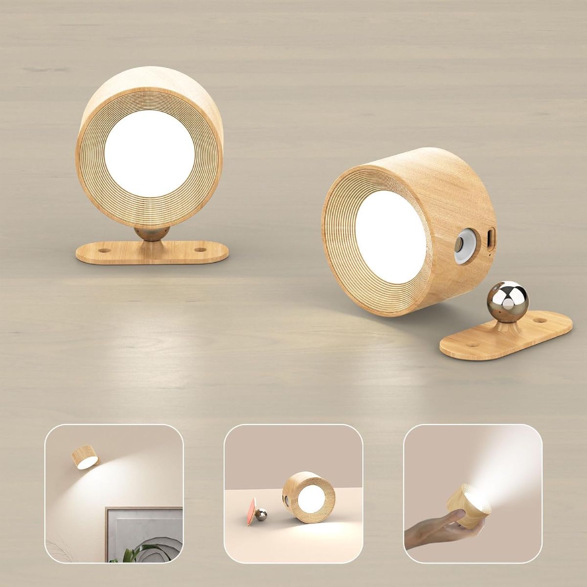 Koopala rechargeable LED wall sconce with a rotating magnetic head, mounted on a wall with no wiring.